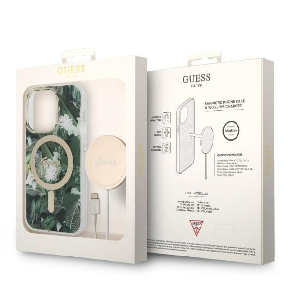 Set Guess GUBPP14XHJEACSA Case+ Charger iPhone 14 Pro Max 6.7" green/green hard case Jungle MagSafe