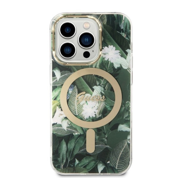 Set Guess GUBPP14XHJEACSA Case+ Charger iPhone 14 Pro Max 6.7" green/green hard case Jungle MagSafe