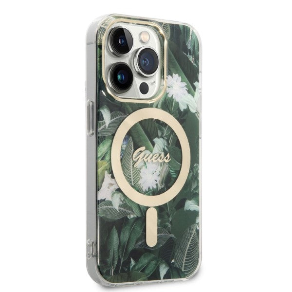 Set Guess GUBPP14XHJEACSA Case+ Charger iPhone 14 Pro Max 6.7" green/green hard case Jungle MagSafe