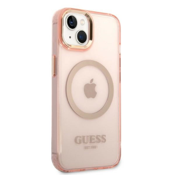 Guess GUHMP14MHTCMP iPhone 14 Plus 6.7" pink/pink hard case Gold Outline Translucent MagSafe