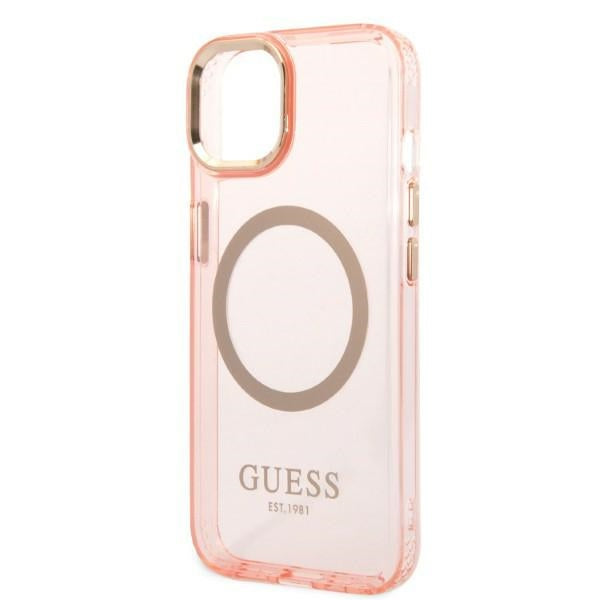 Guess GUHMP14MHTCMP iPhone 14 Plus 6.7" pink/pink hard case Gold Outline Translucent MagSafe