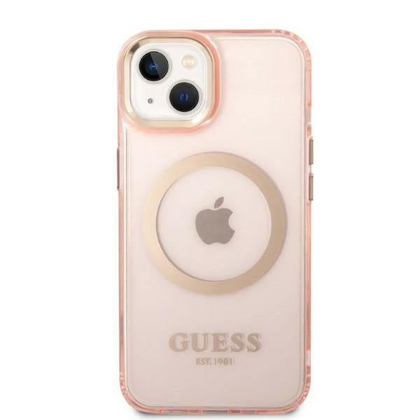 Guess GUHMP14MHTCMP iPhone 14 Plus 6.7" pink/pink hard case Gold Outline Translucent MagSafe