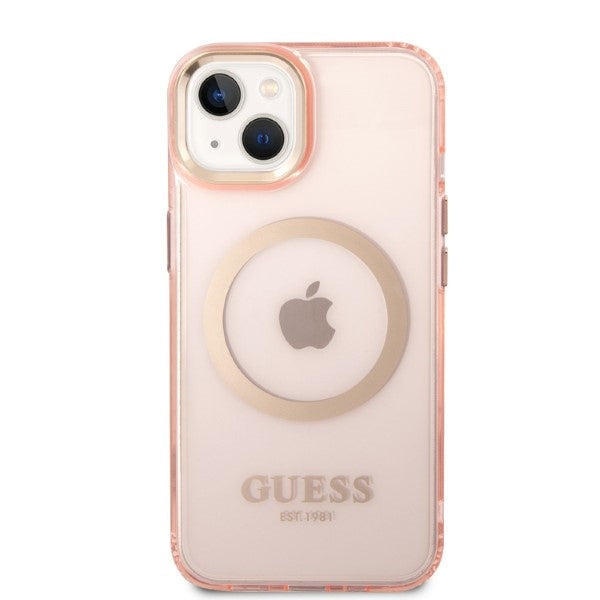 Guess GUHMP14SHTCMP iPhone 14 6.1" pink/pink hard case Gold Outline Translucent MagSafe