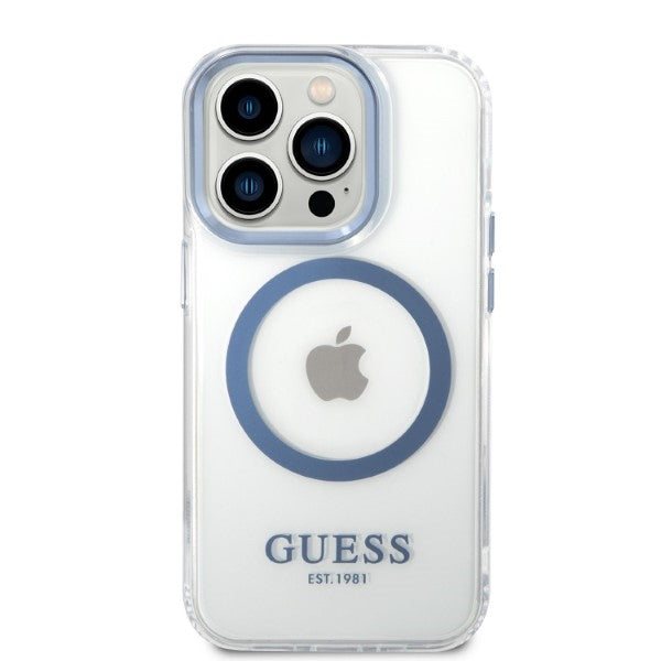 Guess GUHMP14XHTRMB iPhone 14 Pro Max 6.7" blue/blue hard case Metal Outline Magsafe