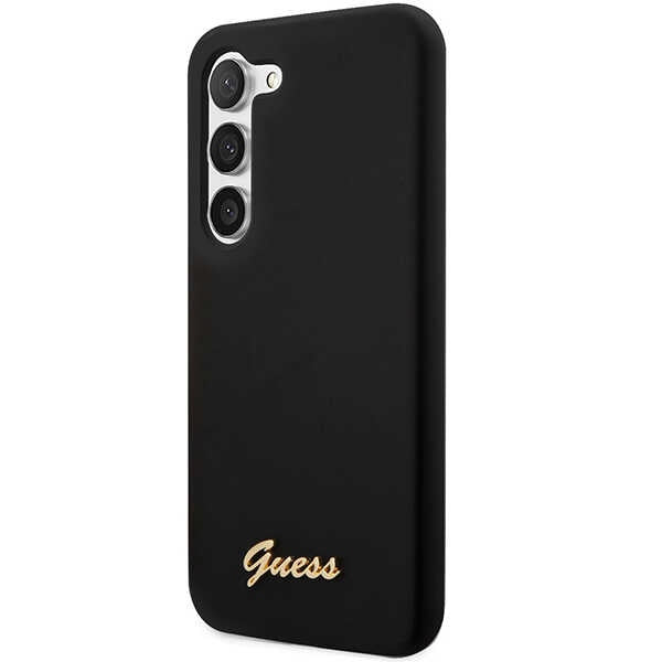 Guess GUHCS23MSLSMK S23+ S916 black/black hardcase Silicone Vintage Gold Logo