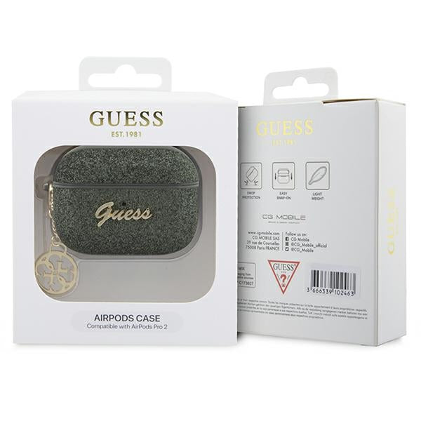 Guess GUAP2GLGSHA AirPods Pro 2 cover green/kaki Glitter Flake 4G Charm