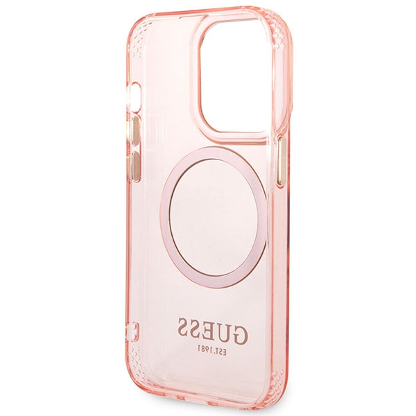 Guess GUHMP14XHTCMP iPhone 14 Pro Max 6.7" pink/pink hard case Gold Outline Translucent MagSafe
