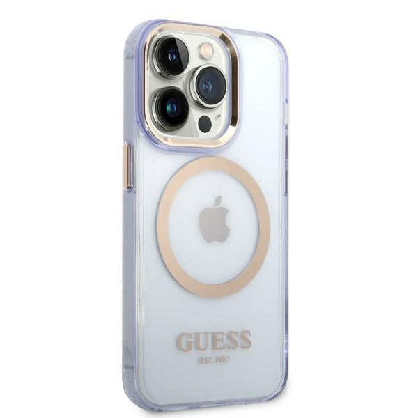Guess GUHMP14LHTCMU iPhone 14 Pro 6.1" purple/purple hard case Gold Outline Translucent MagSafe