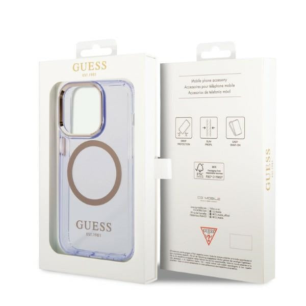Guess GUHMP14LHTCMU iPhone 14 Pro 6.1" purple/purple hard case Gold Outline Translucent MagSafe