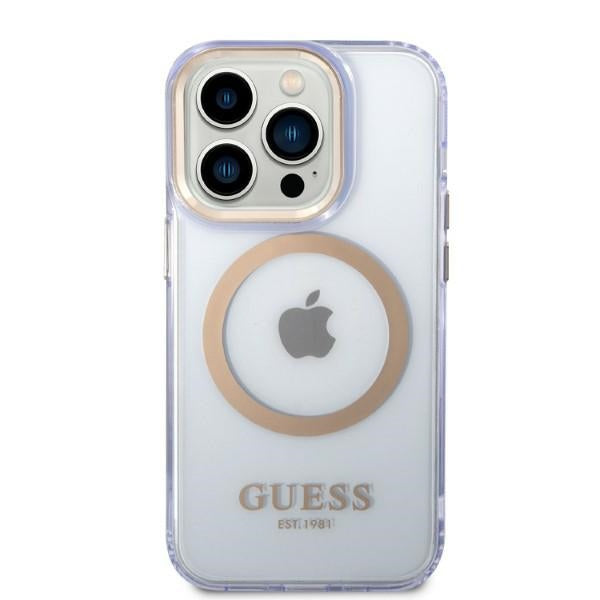 Guess GUHMP14LHTCMU iPhone 14 Pro 6.1" purple/purple hard case Gold Outline Translucent MagSafe