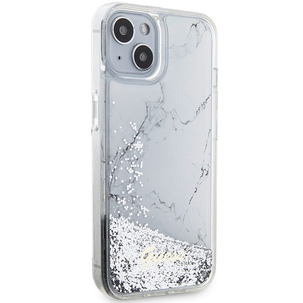 Guess Liquid Glitter Marble case for iPhone 14 - white