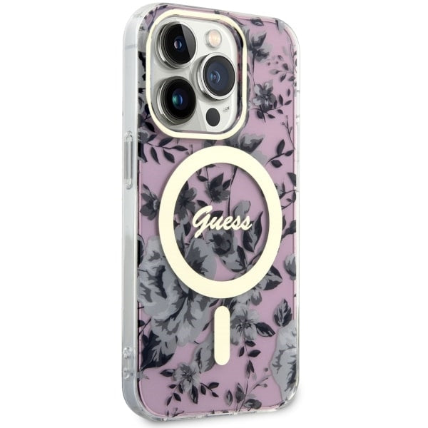Guess GUHMP14LHCFWSP iPhone 14 Pro 6.1" pink/pink hardcase Flower MagSafe