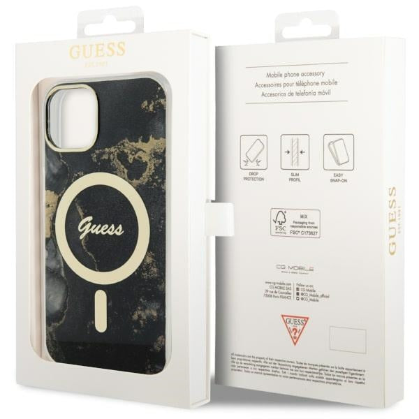 Guess GUHMP14MHTMRSK iPhone 14 Plus 6.7" black/black hardcase Golden Marble MagSafe