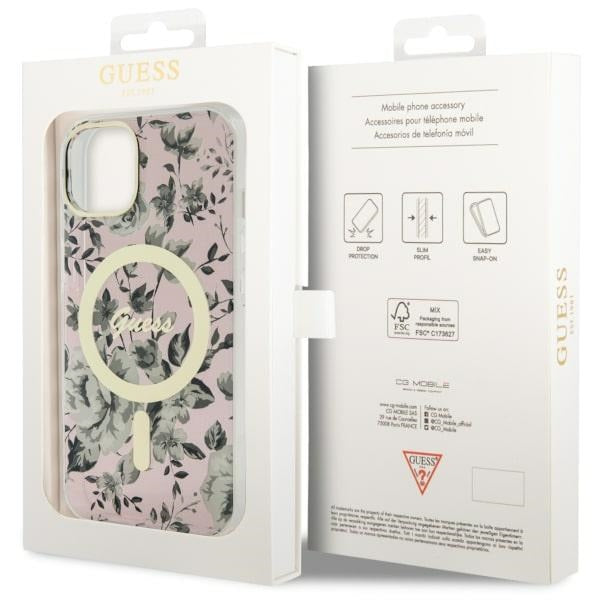 Guess Flower MagSafe case for iPhone 14 - pink