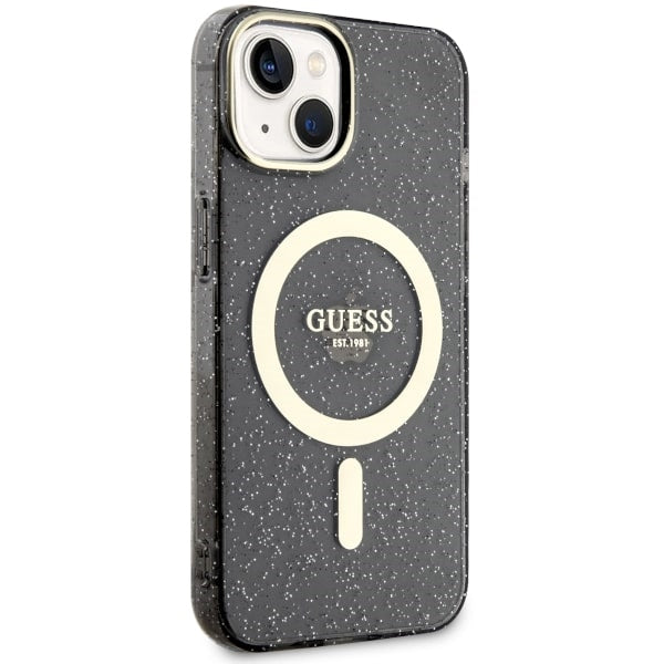 Guess Glitter Gold MagSafe case for iPhone 14 - black