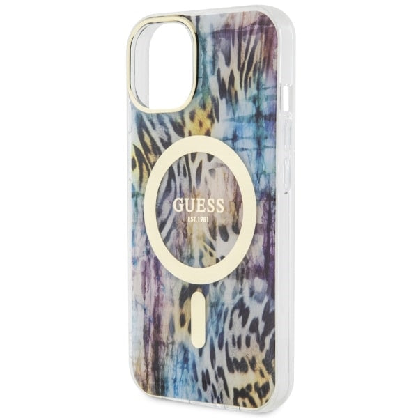 Guess Leopard MagSafe case for iPhone 14 - blue