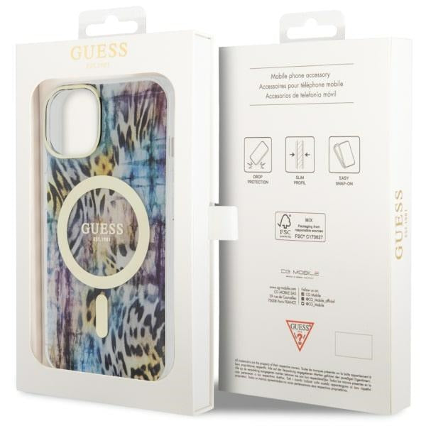 Guess Leopard MagSafe case for iPhone 14 - blue