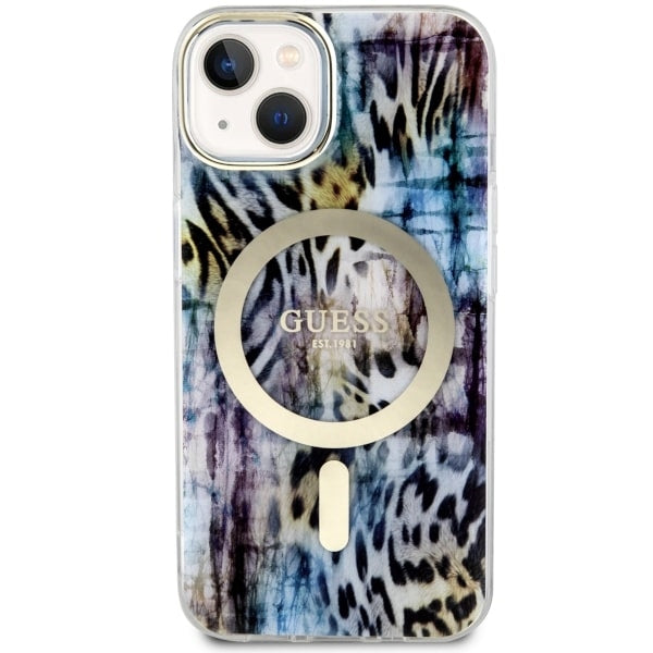 Guess Leopard MagSafe case for iPhone 14 - blue
