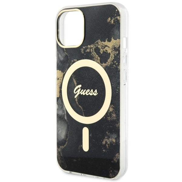 Guess GUHMP14SHTMRSK iPhone 14 6.1" black/black hardcase Golden Marble MagSafe