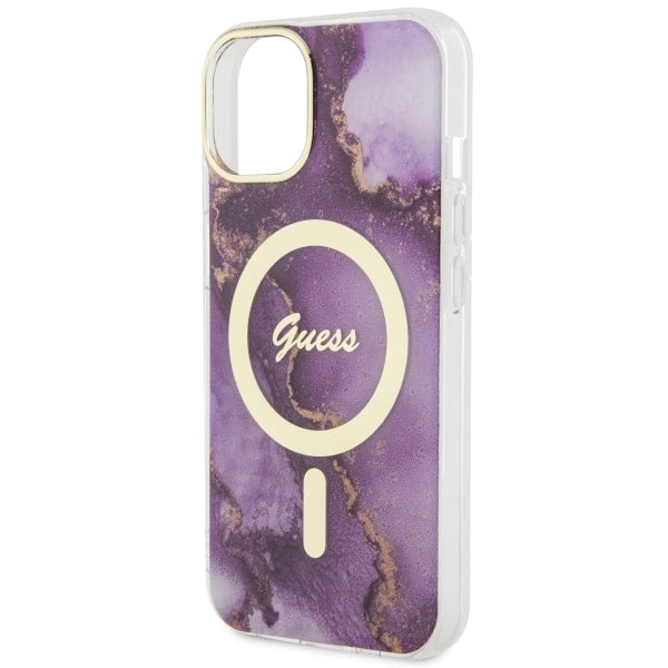 Guess GUHMP14SHTMRSU iPhone 14 6.1" purple/purple hardcase Golden Marble MagSafe