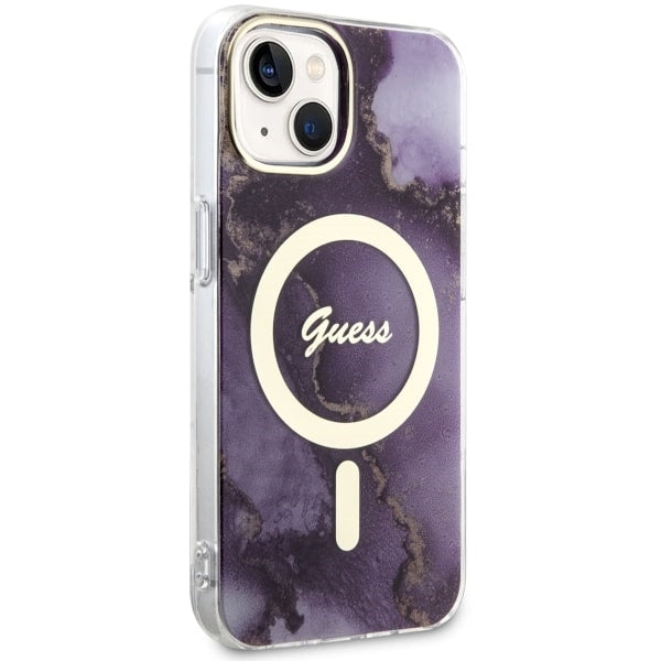 Guess GUHMP14SHTMRSU iPhone 14 6.1" purple/purple hardcase Golden Marble MagSafe