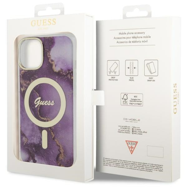 Guess GUHMP14SHTMRSU iPhone 14 6.1" purple/purple hardcase Golden Marble MagSafe