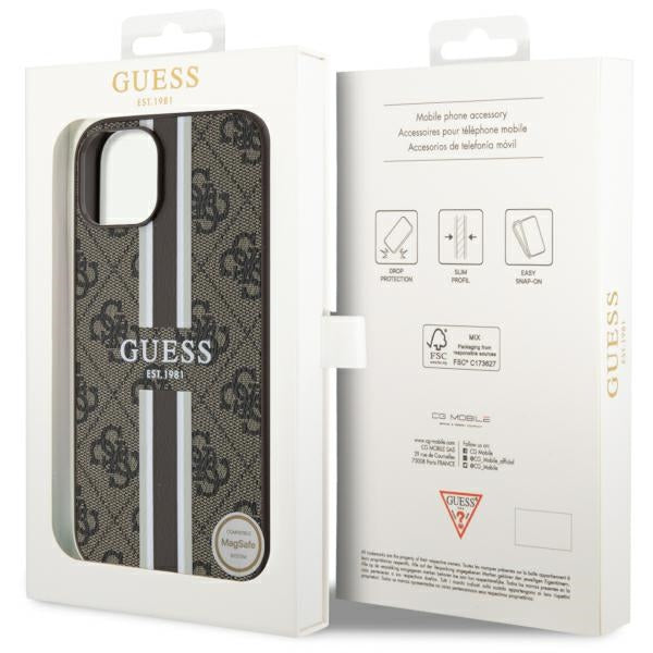 Guess GUHMP14MP4RPSW iPhone 14 Plus 6.7" brown/brown hardcase 4G Printed Stripes MagSafe