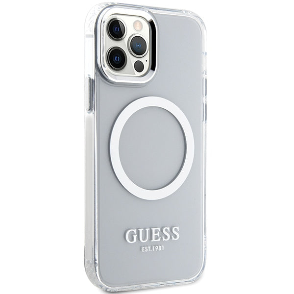 Guess Metal Outline Magsafe case for iPhone 12 / iPhone 12 Pro - silver