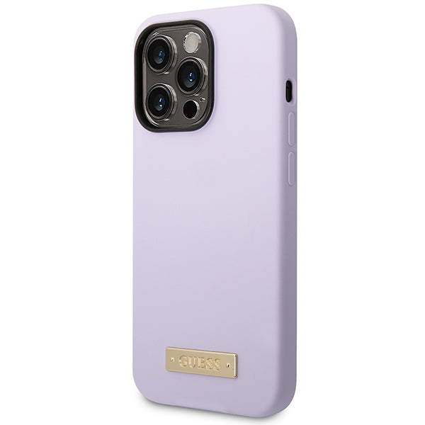 Guess GUHMP14LSBPLU iPhone 14 Pro 6.1" purple/purple hard case Silicone Logo Plate MagSafe