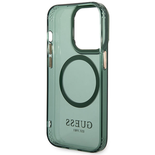 Guess GUHMP14XHTCMA iPhone 14 Pro Max 6.7" green/khaki hard case Gold Outline Translucent MagSafe