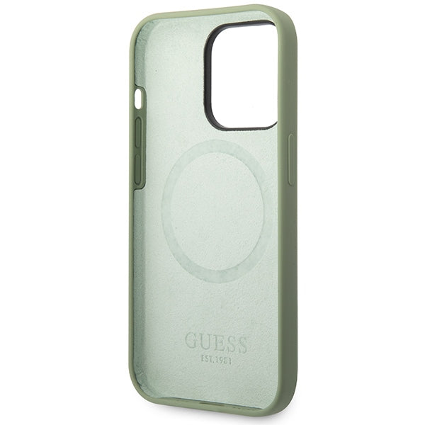 Guess Silicone Logo Plate MagSafe case for iPhone 14 Pro Max - green