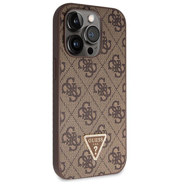 Guess GUHCP14LP4TDSCPW case for iPhone 14 Pro - brown Crossbody 4G Metal Logo