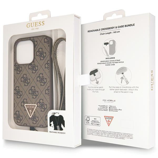 Guess GUHCP14LP4TDSCPW case for iPhone 14 Pro - brown Crossbody 4G Metal Logo