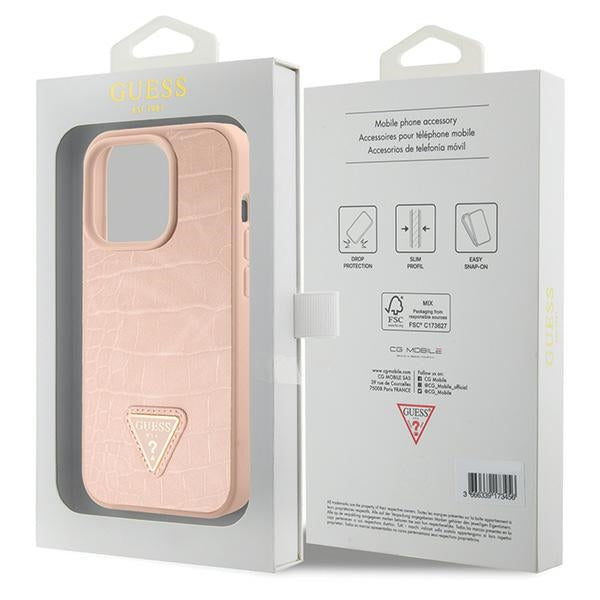 Guess Croco Triangle Metal Logo case for iPhone 15 Pro - pink