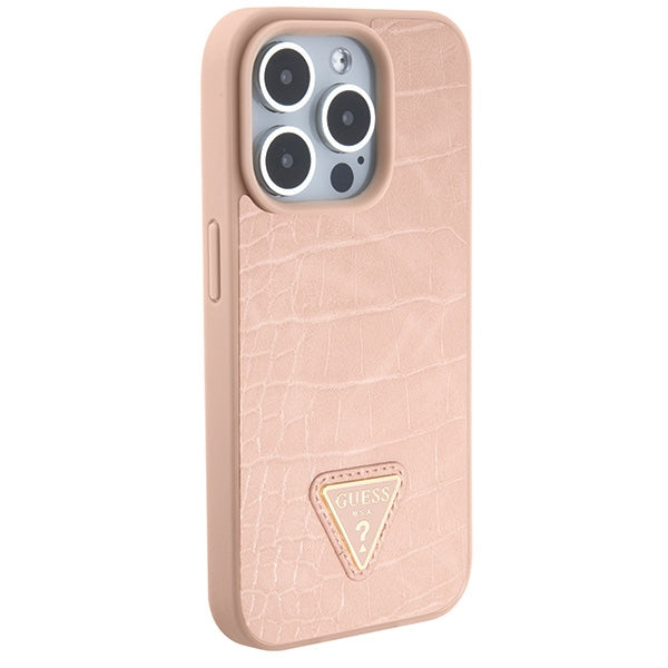 Guess Croco Triangle Metal Logo case for iPhone 15 Pro - pink