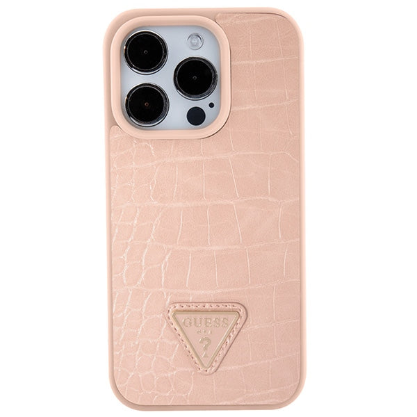 Guess Croco Triangle Metal Logo case for iPhone 15 Pro - pink