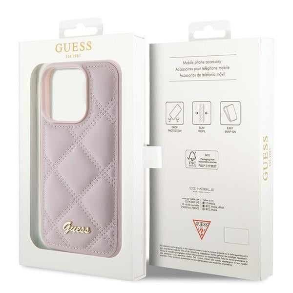 Guess Quilted Metal Logo case for iPhone 15 Pro - pink