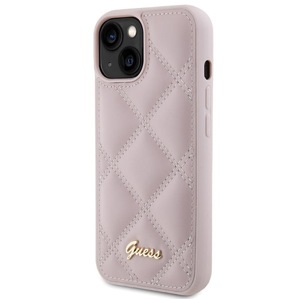 Guess Quilted Metal Logo case for iPhone 15 - pink