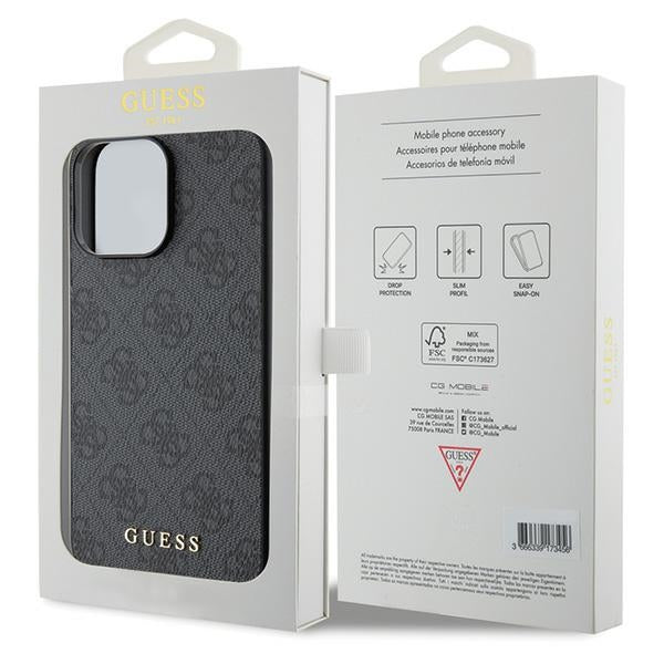 Guess 4G Metal Gold Logo iPhone 15 Pro Max Case - Gray