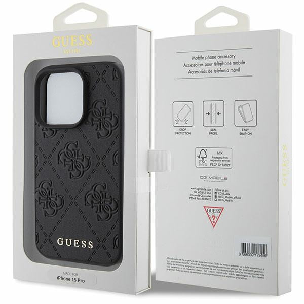 Guess Leather 4G Stamped case for iPhone 15 Pro Max - black