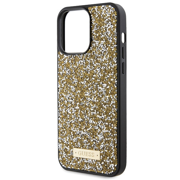 Guess Rhinestone Metal Logo case for iPhone 15 Pro Max - yellow