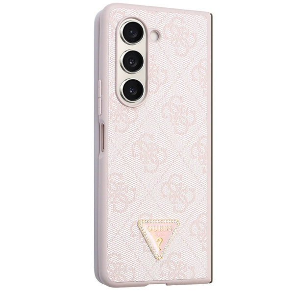 Guess GUHCZFD5P4TDPP F946 Z Fold5 case - pink Leather 4G Triangle Strass