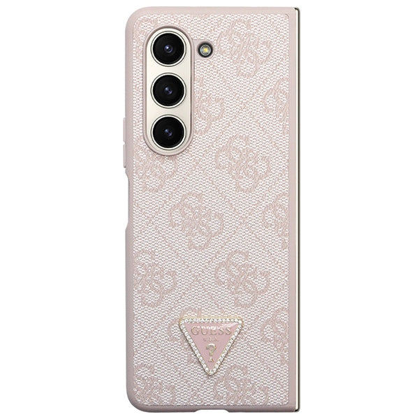 Guess GUHCZFD5P4TDPP F946 Z Fold5 case - pink Leather 4G Triangle Strass