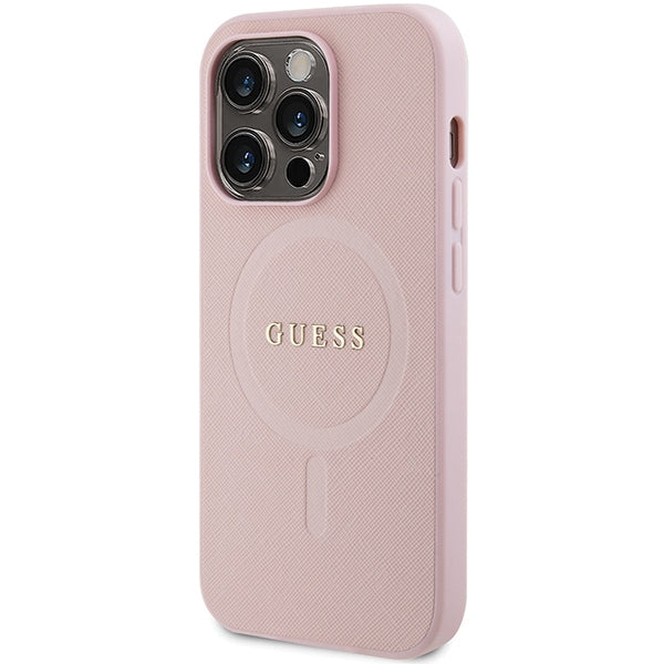 Guess GUHMP14LPSAHMCP case for iPhone 14 Pro - pink Saffiano MagSafe