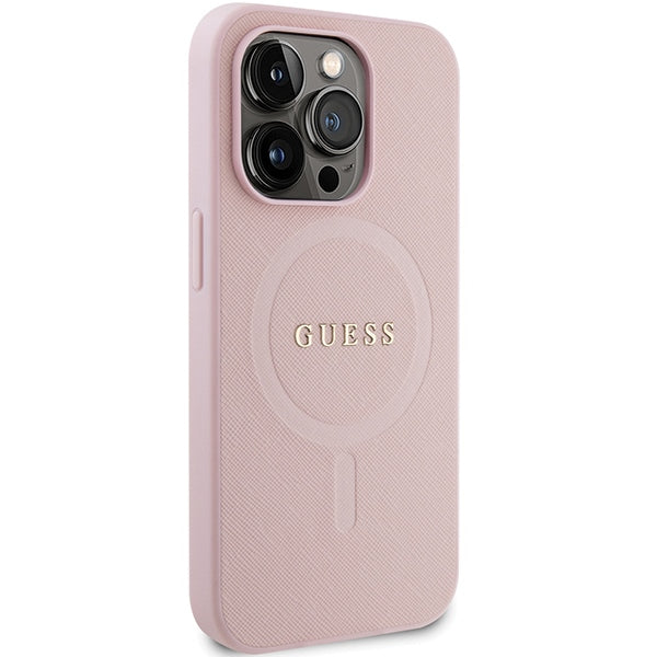 Guess GUHMP14LPSAHMCP case for iPhone 14 Pro - pink Saffiano MagSafe