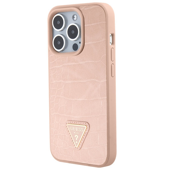Guess GUHCP15XPCRTHCP iPhone 15 Pro Max pink/pink hardcase Croco Triangle Metal Logo