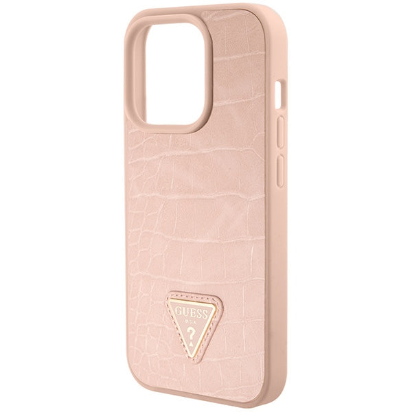 Guess GUHCP15XPCRTHCP iPhone 15 Pro Max pink/pink hardcase Croco Triangle Metal Logo