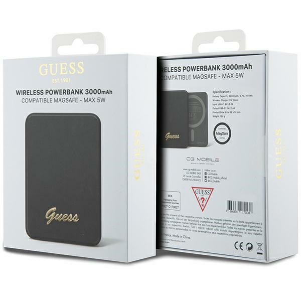 Guess MagSafe Metal Script Logo induction power bank 5W 3000mAh - black