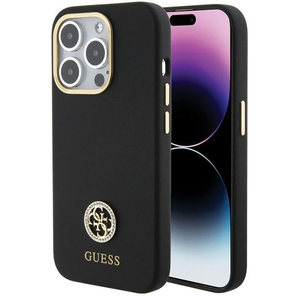 Guess Silicone Logo Strass 4G Case for iPhone 15 Pro - Black