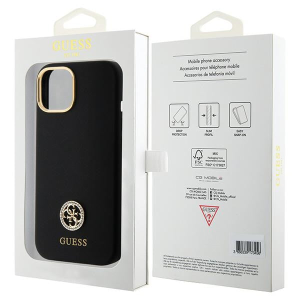 Guess Silicone Logo Strass 4G Case for iPhone 15 - Black
